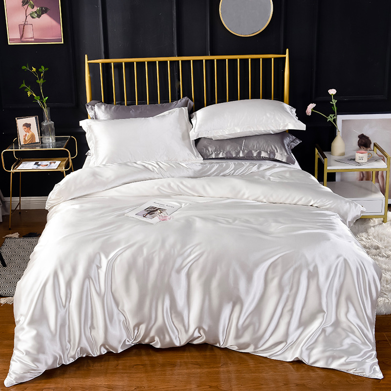 High End Home Emulation Silk Satin Bedding Set  Single Double Duvet Cover Set High  King Queen Size Bedding Sets
