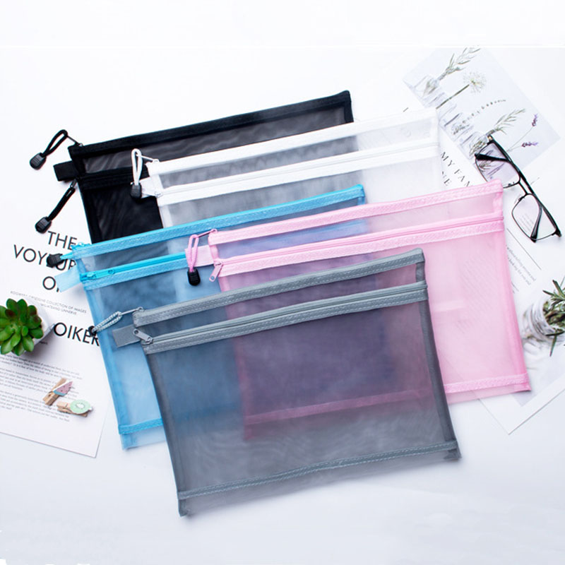 5pcs Double Layer Mesh Document Bag A4 A5 A6 File Folder Bag Pen Organizer Stationery Storage Cosmetic Bag Makeup Storage