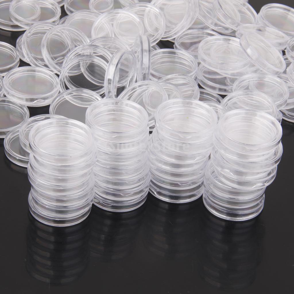 200 Pieces Clear Coin Capsules Containers Holders Storage Boxes 21mm