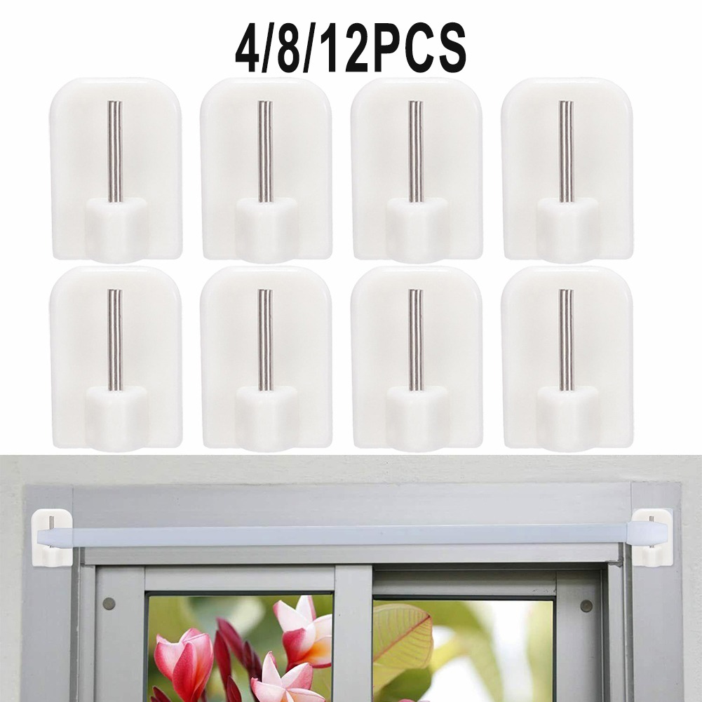 4/8/12Pcs Curtain Hooks Self-adhesives Hooks Curtain Rod Hook Bracket White Wall Mounted Universal Home Bathroom Brackets Rack