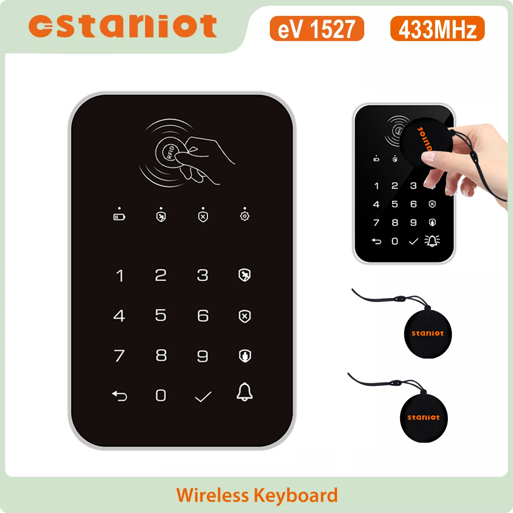 433MHz Wireless Touch Keyboard 2PCS RFID Card Arm Or Disarm Password Keypad For Home Security Alarm System Tuya Smart System