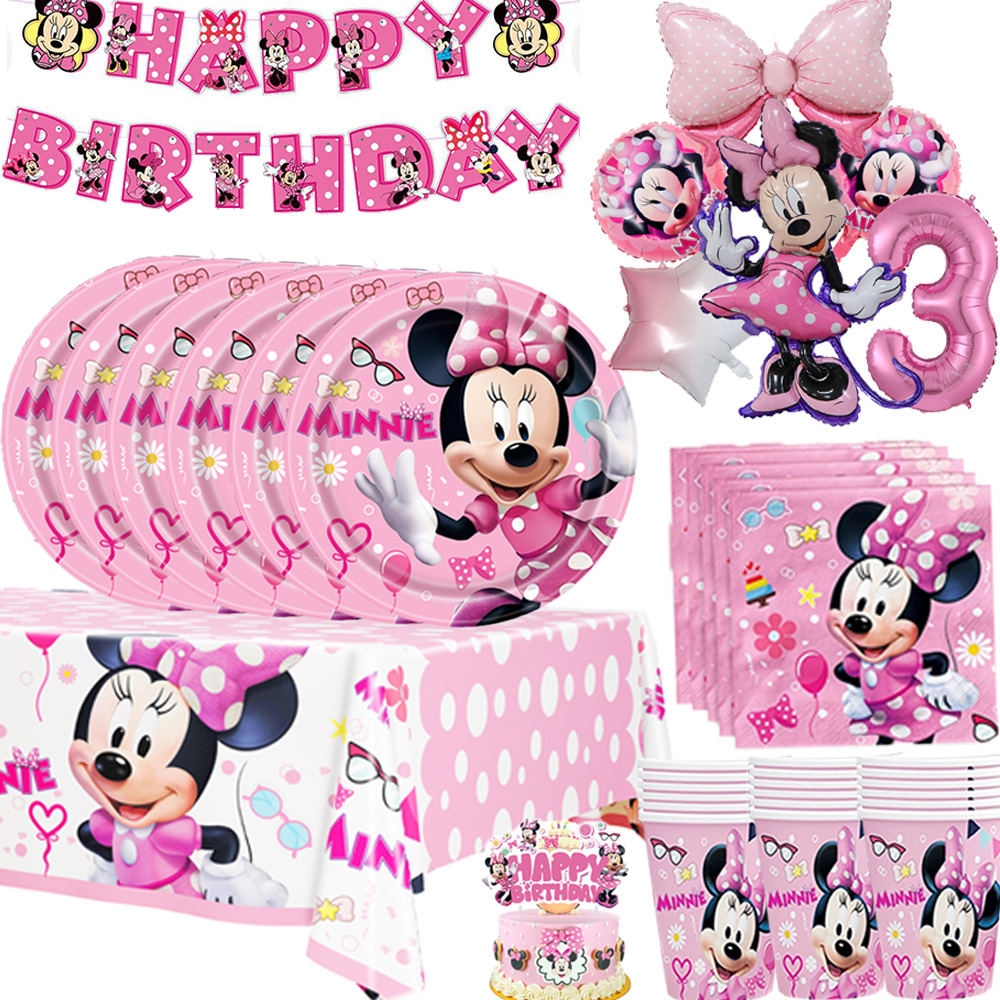 Minnie Mouse Theme Baby Bath Birthday Party Supplies Minnie Cup Plate  Kid Girl Party Decoration Disposable Tableware Dinner Set