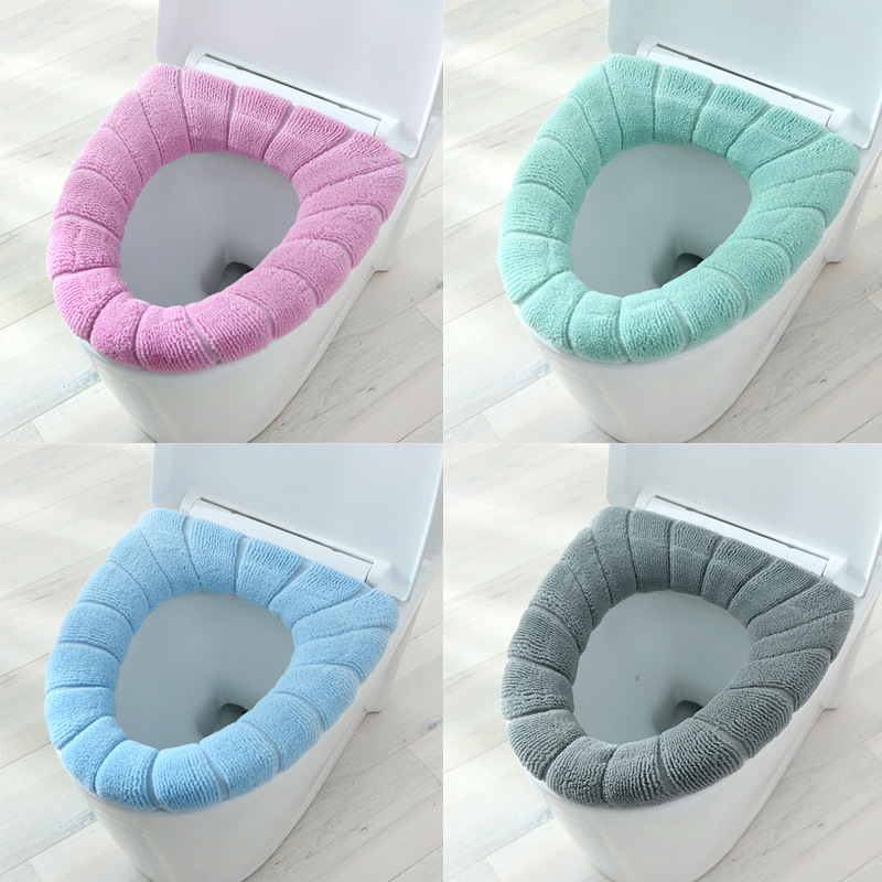 Winter Warm Toilet Seat Cover Closestool Mat 1Pcs Washable Bathroom Accessories Knitting Pure Color Soft O-shape Pad Toilet Seat
