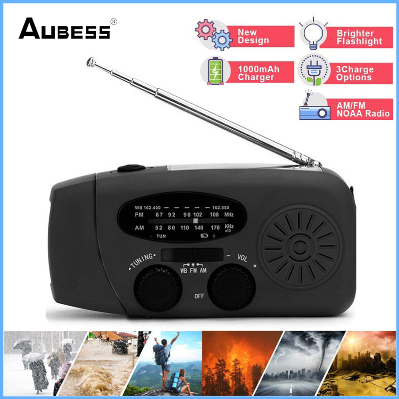 Hand Radio Solar Crank Dynamo Powered AM/FM/NOAA Weather Radio Use Emergency LED Flashlight Power Bank Fire Broadcasting