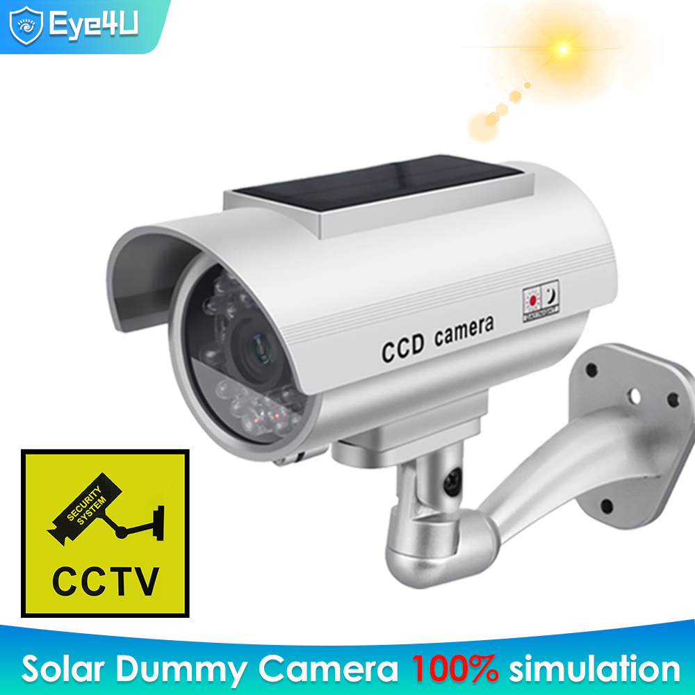Dummy Camera Outdoor Security Solar Panel Fake Camera Simulation Indoor Bullet LED Light Monitor CCTV Surveillance Waterproof