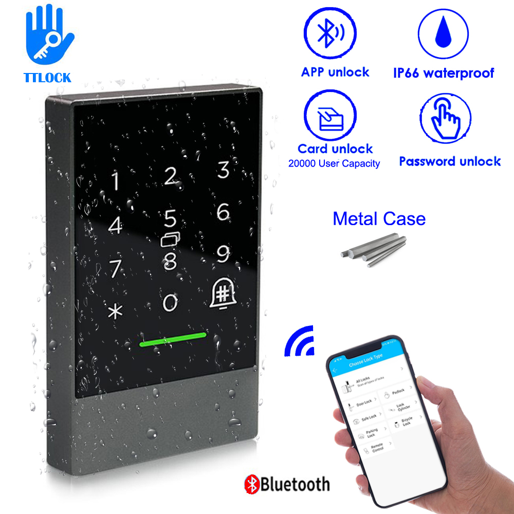 IP66 Waterproof Bluetooth V4.1 TTlock Mobile App Control Door Access Control System 13.56Mhz RFID Card Reader 20000 User