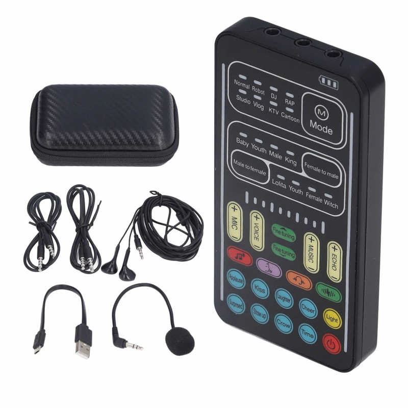 Voice Changer Set Colorful LED Lights Recording Mini Sound Card for Game Live-Streaming