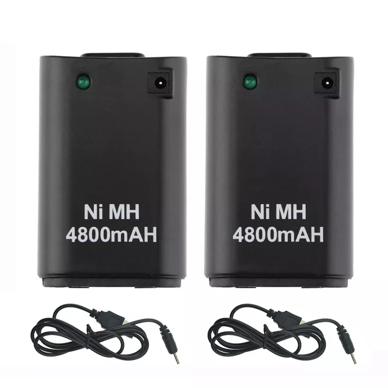 2Pcs x 4800mAh Battery Pack  + 2 x Charger Cable for Xbox 360 Controller Battery Pack Xbox 360 Gamepads Replacement Bateria