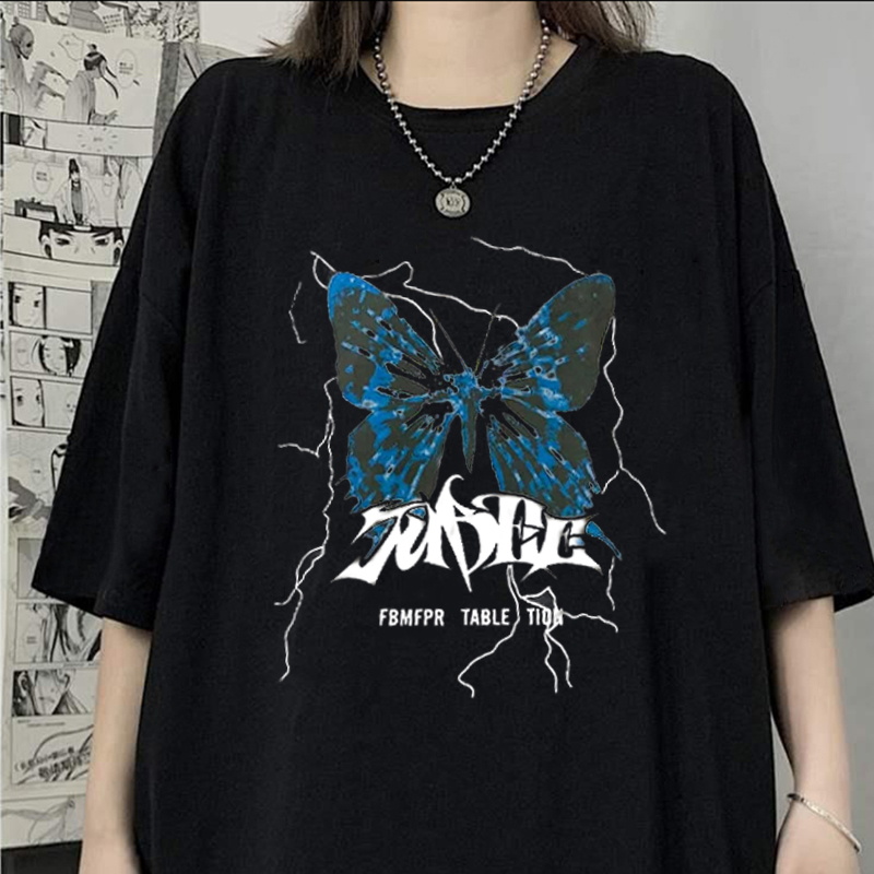 Women T Shirt Streetwear Harajuku Oversized T-shirtFemale Butterfly Short Sleeve Tshirt Hip Hop Loose Unisex Clothes Top Y2k
