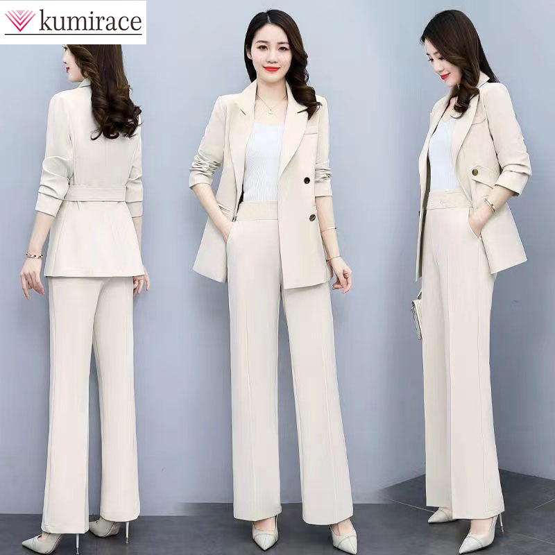  Version High Sense Temperament Professional Suit Elegant Woman  Spring  Suit Wide Leg Pants Two-piece Set