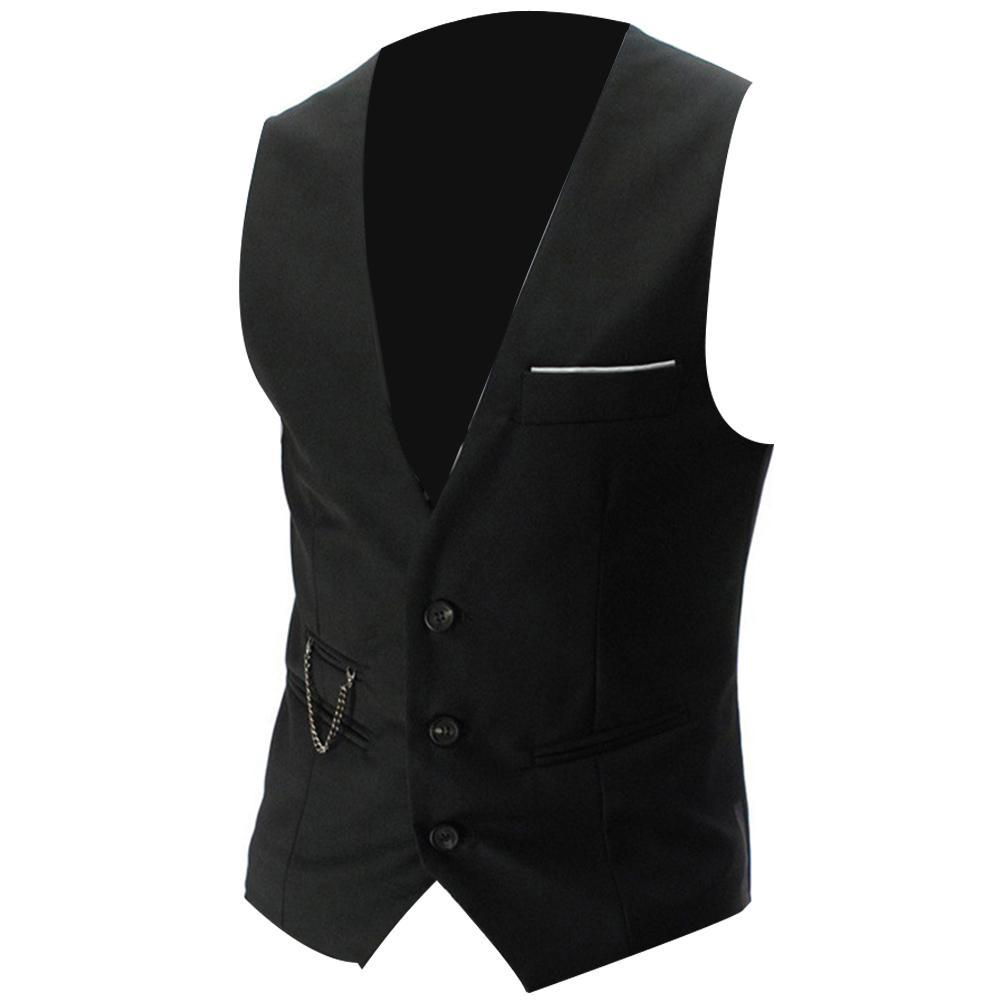 Vests  Men Solid Color V Neck Sleeveless Button Pocket Blazer Suit Waistcoat