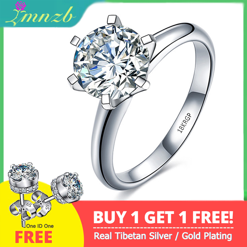 Free Get Earrings Original With Credentials 18K White Gold Color Ring  2.0ct Created Diamond Wedding Band Rings For Women