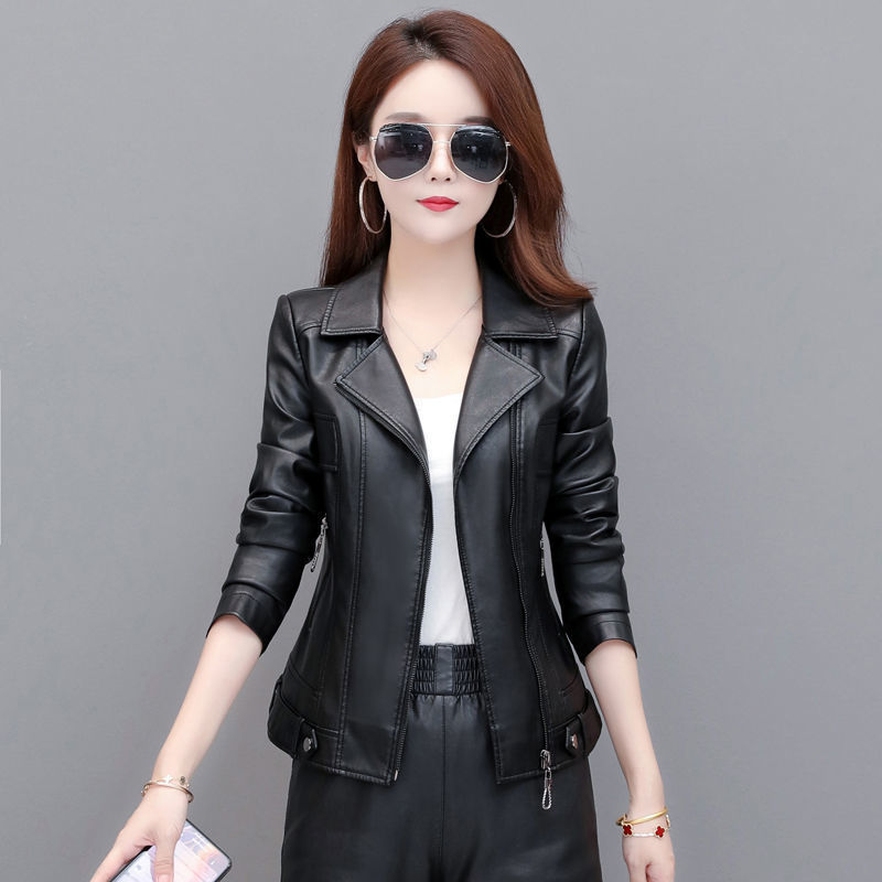 Genuine Leather Spring Autumn Jacket  Winter Windproof Sheepskin Women Shorts Slime Coats Zipper Casual Female Outerwear