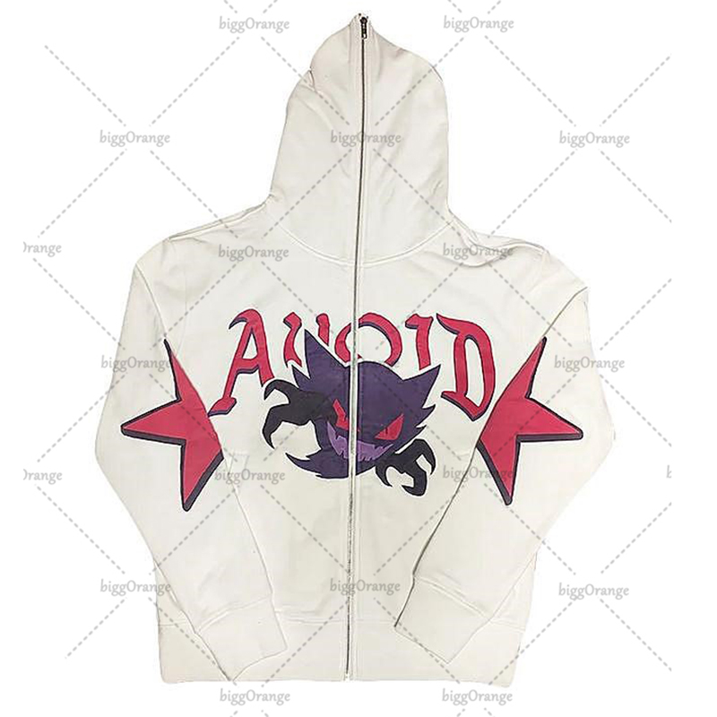 Anime Print Zip Hoodie Women Cotton Loose Top Japan Harajuku Y2K Style White Hoodie Gothic Pop Streetwear