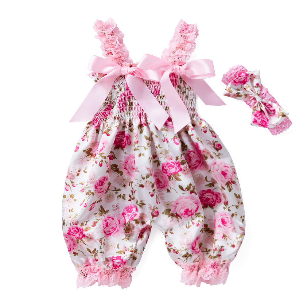 Girls Summer Backless Romper Baby Lace-up Bloomer Jumpsuit Infant Easter Print Polyester Newborn Pography Costumes Props