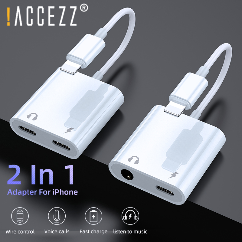 !ACCEZZ Dual Lighting Audio Adapter For IPhone XS MAX XR X 8 Plus 3.5mm Jack Earphone Charging Aux 2 In 1 Splitter For IOS 11 12
