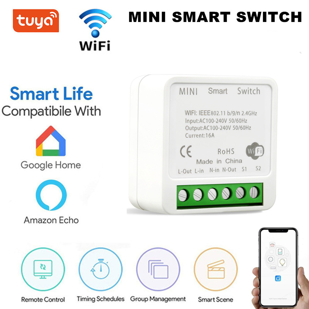 Tuya WiFi Mini DIY Smart Switch 10A 16A Light APP Remote Timing Wireless Control Relay Automation Modules Work Alexa Google