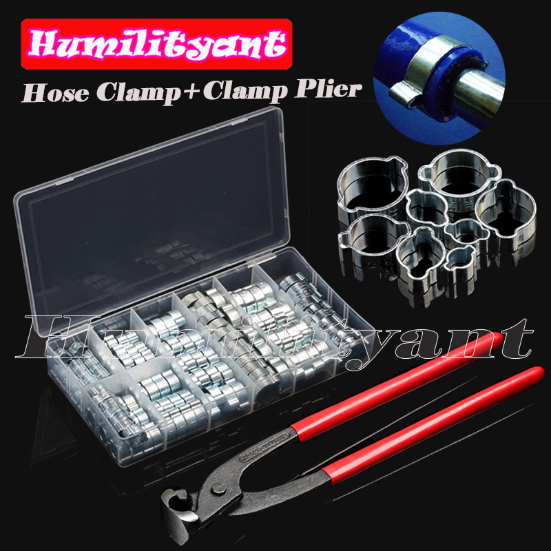 150/140/100/80/60/48PCS Double Ears Clamp 5-20mm Zinc Plated  Drive Fuel Water Hose Pipe Clamps Clips+1PC Plier Clamps