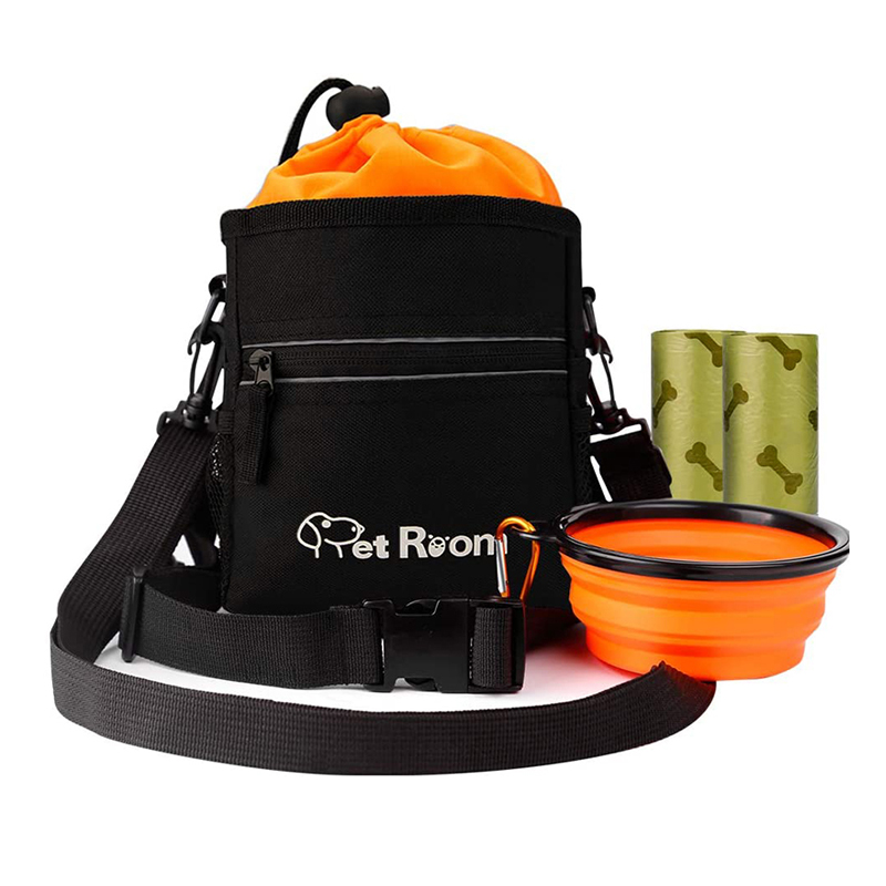 Pet Room Dog Treat Pouch Bag with Poop Bag Holder Dog Walking Bag with Belt and Shoulder Strap Treat Bag for Dog Training