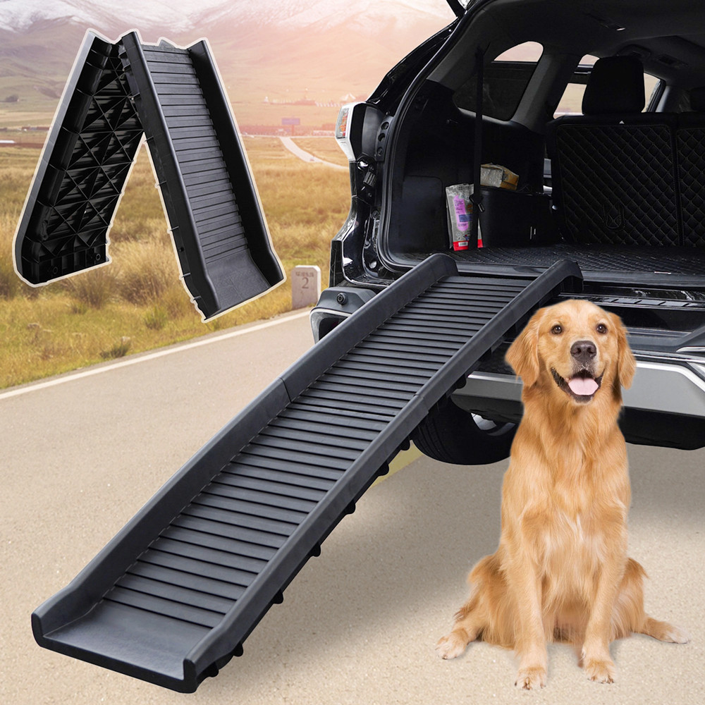 Dog Ramp for Small Large Dogs， Folding SUV Car Ramp， Portable Pet Ramp， Hold up to 165 lbs， Black