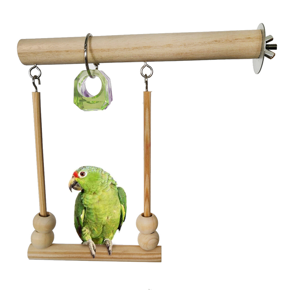 Bird Parrot Wooden Stand Playstand with Chewing Beads Cage Sleeping Stand Play Toys for Budgie Birds Swing Toy