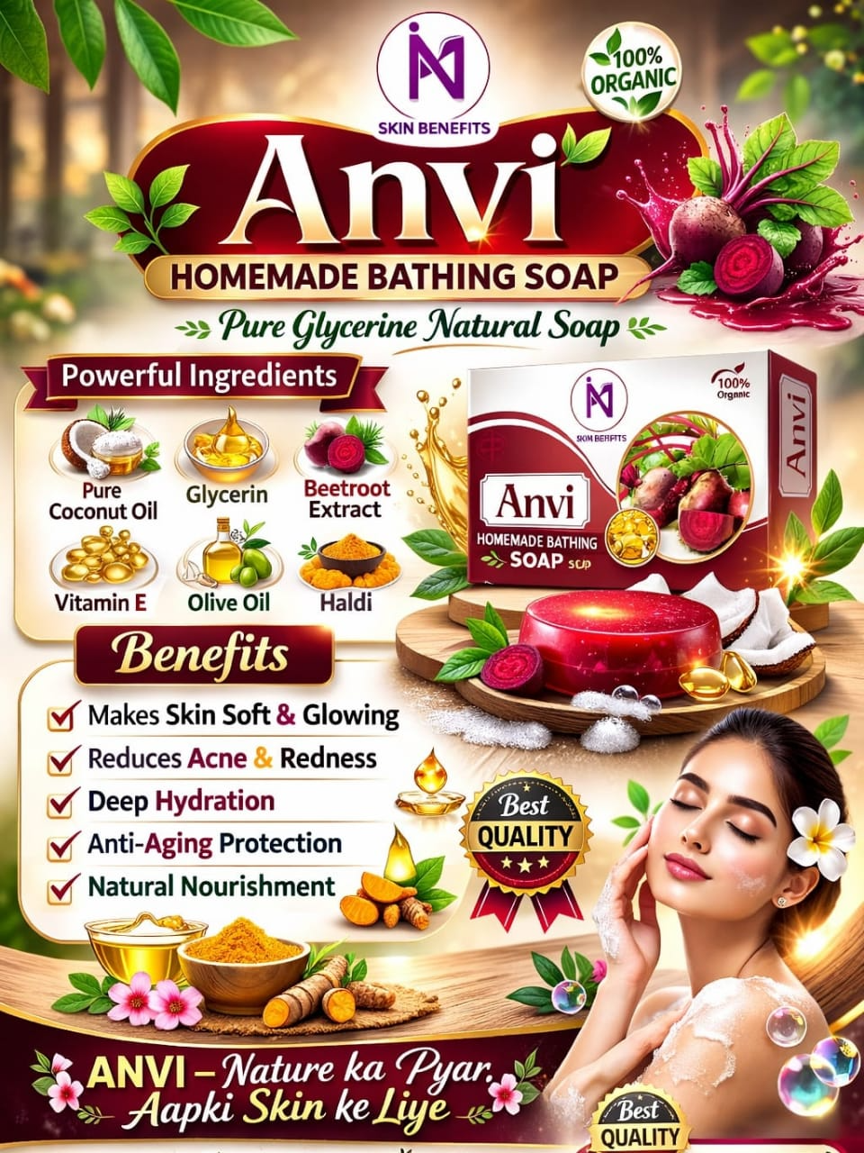 Anvi Beetroot & Vitamin E Handmade Soap (100gm)