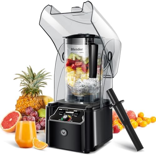 WantJoin Professional Commercial Blender With Shield Quiet Sound Enclosure 2200W Industries Strong and Quiet Professional-Grade Power, Self-Cleaning, Black
