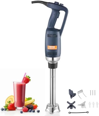 VEVOR Commercial Immersion Blender, 350W Heavy Duty Hand Mixer, 12 inch Stepless Variable Speed Mixer with Stainless Steel Blade, Multi-Purpose Portable Mixer for Soup, Sauces, Mashed Potatoes, Cream