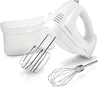 Hamilton Beach 6-Speed Electric Hand Mixer with Whisk, Traditional Beaters, Snap-On Storage Case, 250 Watts, White