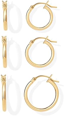 PAVOI 18K Gold 925 Sterling Silver Post Hoop Earrings for Women | Thin Small Gold Huggie Hoop Earrings | 3 Pairs Gold Hoop Earring Pack