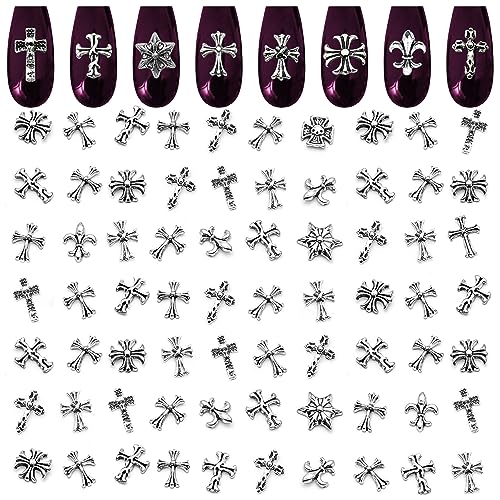 100Pcs Cross Nail Charms for Nails Accessories - Metal Nail Charms for Nails Design Nail Art Supplies for Women Goth Nail Art Charms Nails Accessories Professional - Nail Cross Charms for Nails