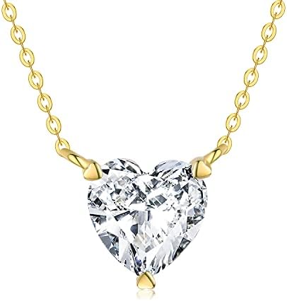 Moissanite Necklace for Women 1CT VVSI D Lab Created Diamond Pendant 14K Gold Necklace Heart Moissanite Pendant Diamond Solitaire Necklace Gift for Mother
