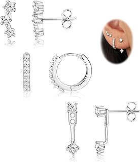 FIASASO 3 Pairs 925 Sterling Silver Hypoallergenic Earrings Set for Multiple Piercing Dainty 14K Gold Plated Stud Huggie Small Hoop Earrings for Women Trendy Cute Earring Stacks for Sensitive Ears