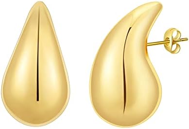 Apsvo Chunky Gold Hoop Earrings for Women, Dupes Earrings Lightweight Waterdrop Hollow Open Hoops, Hypoallergenic Gold Plated Earrings Fashion Jewelry