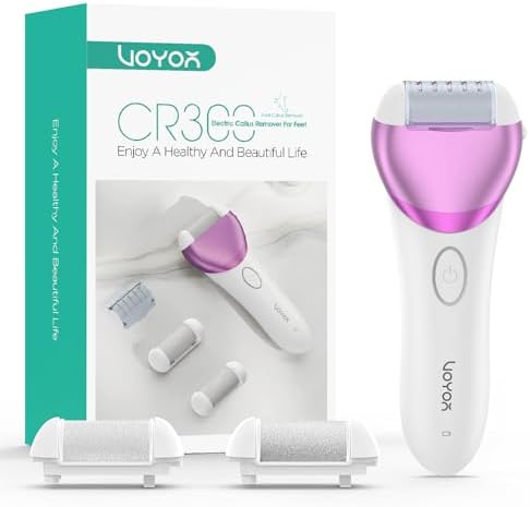 VOYOR Electric Foot Callus Remover Rechargeable Foot File Waterproof Pedicure Tools, Professional Callus Remover for Feet 3 Roller Heads Foot Scrubber Electric Foot Grinder CR300 (Purple)