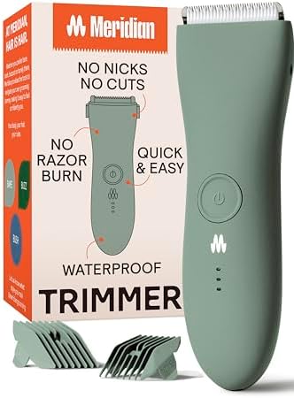 MERIDIAN Body Hair Trimmer for Men, Bikini Trimmer for Women, Ball Trimmer Men, Pubic Hair, No Nick, No Cut, No Razor Burn, Groin and Body Shaver - Waterproof & Rechargeable Body Groomer - Sage
