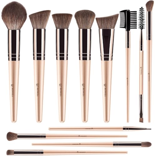 BEAKEY Makeup Brush Set Professional: Makeup Brushes for Eye and Face, Blending Brush for Foundation, Eyeshadow, Make up Brushes Pack with Case, Eye Shadow Brush for Concealer, Gold Travel Beauty Tool