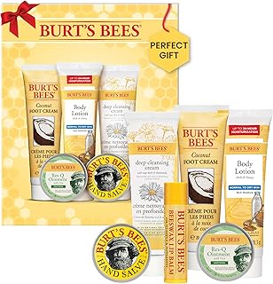 Burt's Bees Christmas Gifts, 6 Stocking Stuffers Products, Timeless Minis Kit - Original Beeswax Lip Balm, Coconut Foot Cream, Milk Honey Body Lotion, Deep Cleansing Cream, Res-Q Ointment & Hand Salve