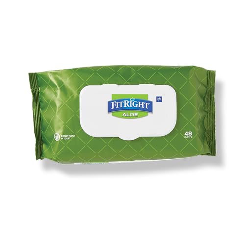FitRight Aloe Fragrance-Free Quilted Wet Wipes, Soft Pack with Flip Top, 8 x 12 Inches, Pack of 48 Wipes