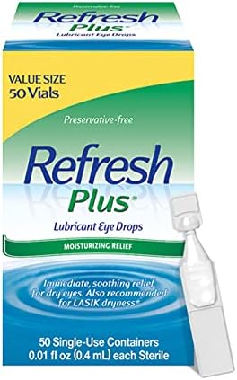 Refresh Plus Lubricant Eye Drops, Preservative-Free, 0.01 Fl Oz Single-Use Containers, 50 Count, Packaging May Vary