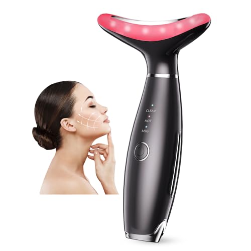 Neck Face Beauty Device, Vibration Face Massager, 3 in 1 Face Sculpting Tool Facial Massager for Double Chin, Thermals and Skin Care (Black)