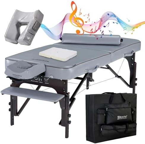 Master Massage 30" Montour Massage Table Beauty Bed Package with Extra MusicMaster Ergonomic Dream Sound Face Cradle Cushion-Dove Grey