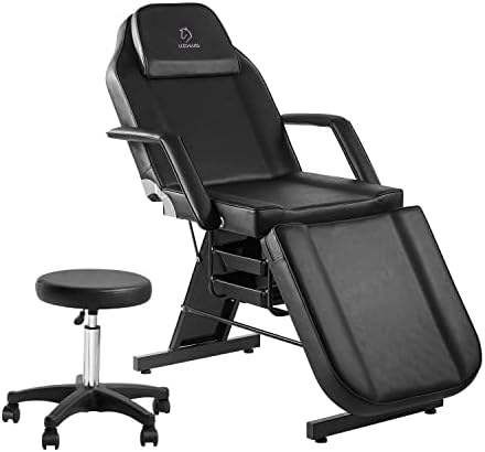 Tattoo Chair Adjustable,Facial Chair Multipurpose 73 Inch Spa Facial Bed with Massage Equipment Stool for Beauty Spa Tattoo, Black
