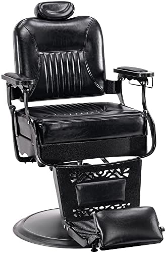BarberPub Heavy Duty Metal Vintage Barber Chair All Purpose Hydraulic Recline Salon Beauty Spa Chair Styling Equipment 2925 (All Black)