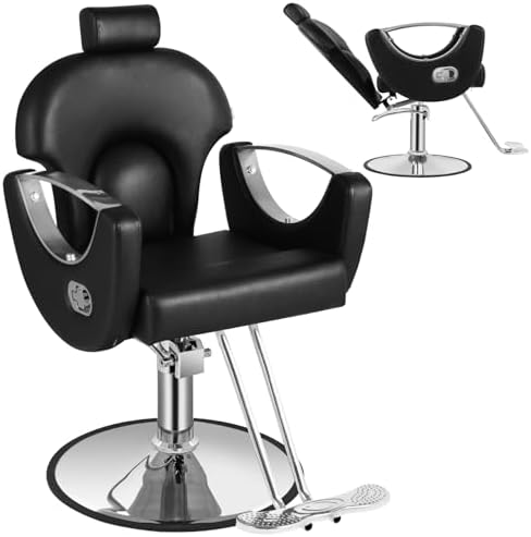 Black Salon Chair, Hair Styling Chair for Hair Stylist, Barber Chair for Home with Hydraulic Pump, Height Adjustable, 360° Swivel, All Purpose Beauty Salon Equipment