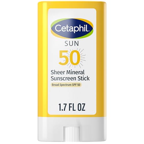 Cetaphil Sheer Mineral Sunscreen Stick for Face & Body, 0.5oz, 100% Mineral Sunscreen: Zinc Oxide & Titanium Dioxide, Broad Spectrum SPF 50, For Sensitive Skin