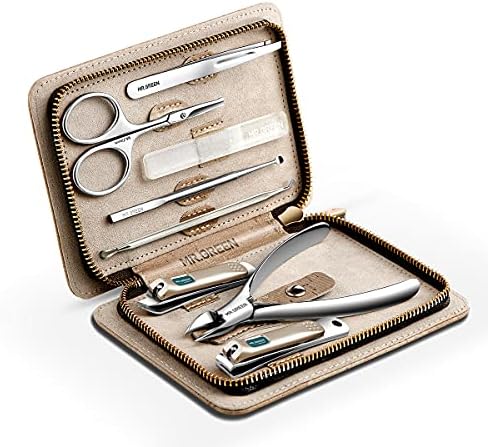 MR.GREEN Manicure Sets Pedicure Kits Stainless Steel Nail Clipper Personal Care Tools with PU Leather Case (Gray)
