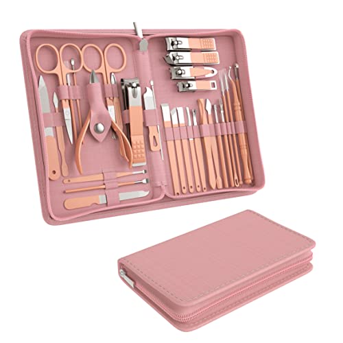 Manicure Set Personal Care, Nail Clipper Kit, Professional Nail Clipper Pedicure Set, Nail Tools with Luxurious Travel Case, Gifts for Men Women Family Friend, 31 Pieces (Pink)