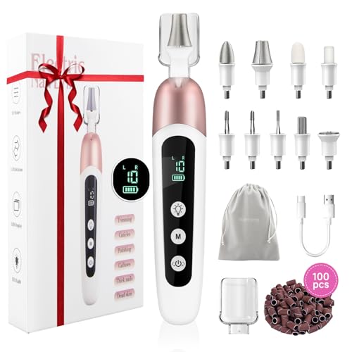 Electric Nail File Set, 9 in 1 Professional Manicure and Pedicure Kit, Cordless Nail Drill for Feet, LCD Display 10 Speeds Electric Nail Drill Machine, Hand Foot Care Tool for Nail Grind Trim Polish