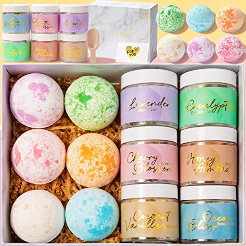 Spa Bath Gift Baskets Set Perfumes Bath and Body Gift Box Gift Set 15 Pcs Epsom Salts Bath Bombs Bath Spa Gifts for Women Fathers Mothers Day Spa Kit Gifts Set for Christmas Birthday